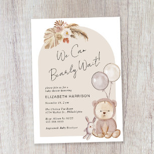 Boho Bearly Wait Teddy Bear Baby Shower Invitation