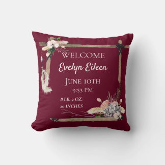 Boho Beautiful Baby Birth Stats Cushion