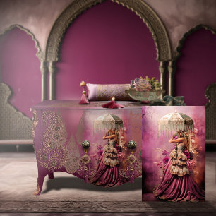 Boho Beauty Portrait, Parasol & Floral Art Tissue Paper