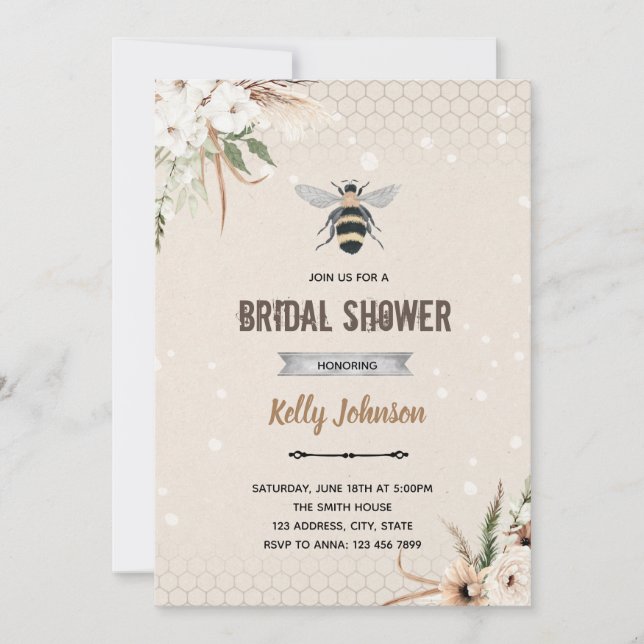 Boho bee party Invitation (Front)