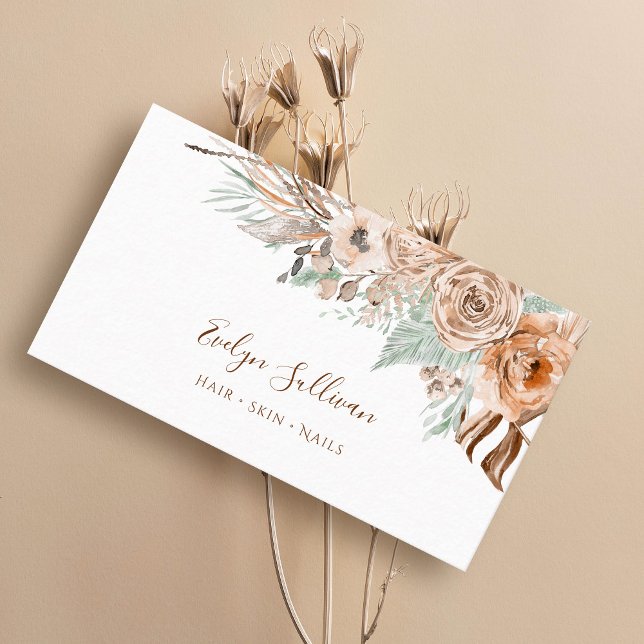 Boho beige and mint bouquet business card (Creator Uploaded)