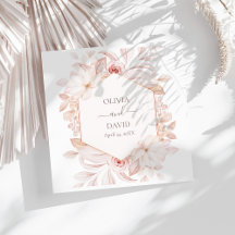 Boho Beige and Pink Roses Wedding Napkins