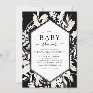 Boho Beige Black Botanical Baby Shower Invitation