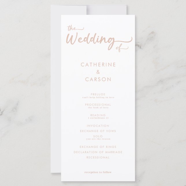 Boho Beige Blush Trendy Wedding Program (Front)