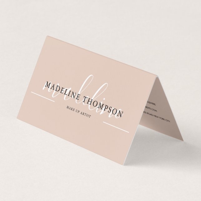 Boho Beige Calligraphy Script QR code Folded Business Card (Front)