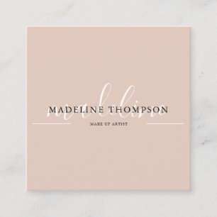 Boho Beige Calligraphy Script QR code Square Business Card