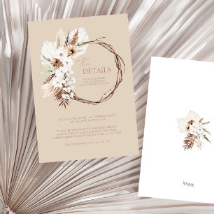 Boho Beige Dried Floral Wreath Wedding Details Enclosure Card