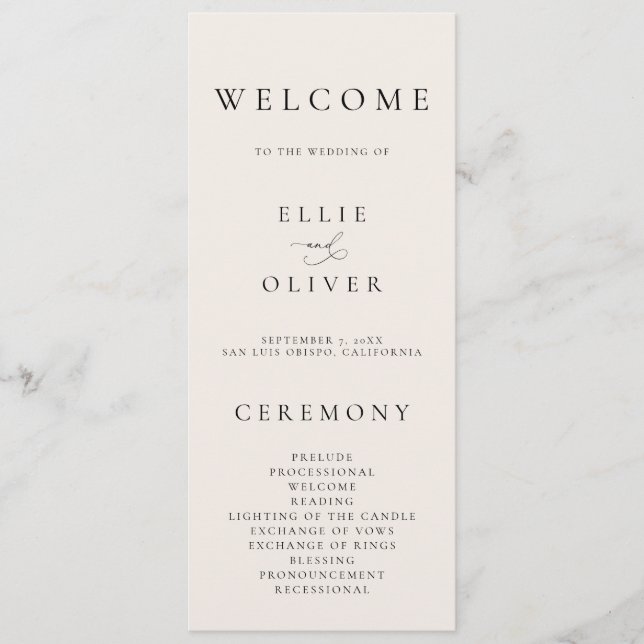 Boho Beige Elegant Minimalist Wedding Programme (Front)