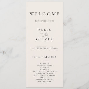 Boho Beige Elegant Minimalist Wedding Programme