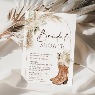 Boho Beige Floral Boots Bridal Shower Invitation
