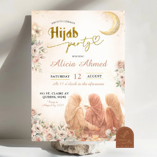 Boho Beige Floral Hijab Party Invitation