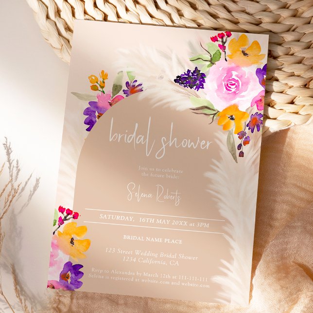 Boho beige floral pampas desert arch Bridal shower Invitation (Boho beige floral pampas desert arch Bridal shower Invitation)
