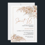 Boho Beige Floral Pampas Grass 16th Birthday Invitation<br><div class="desc">Boho Beige Floral Pampas Grass Sweet 16th Birthday Invitation Bohemian inspired sweet 16 birthday invitation featuring two earthy colored floral arrangements with roses and pampas grass and a modern calligraphy image as a heading in a faux rose gold texture. Ideal for anyone looking for a bohemian inspired sweet sixteen birthday...</div>