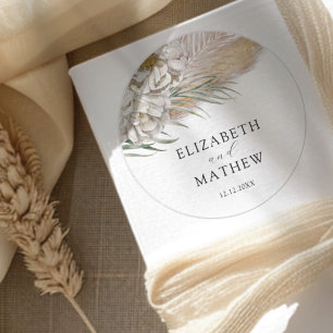 Boho Beige Floral Wedding  Classic Round Sticker