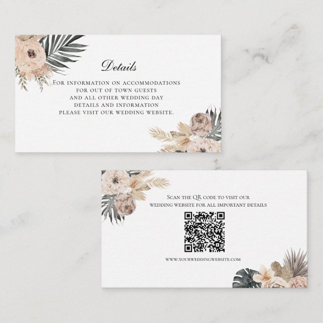 Boho Beige Floral Wedding Details Enclosure Card (Front/Back)
