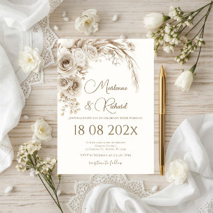 Boho beige floral wedding invitation