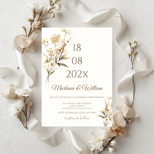 Boho beige floral wedding invitation (Creator Uploaded)