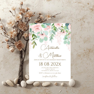 Boho beige floral wedding invitation