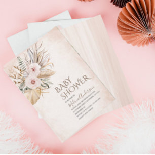 Boho Beige Flowesr watercolor baby shower Invitation