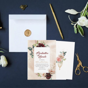 Boho  Beige Flowesr  watercolor graduation brunch Invitation