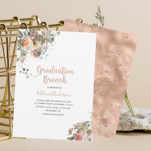 Boho  Beige Flowesr  watercolor graduation brunch Invitation