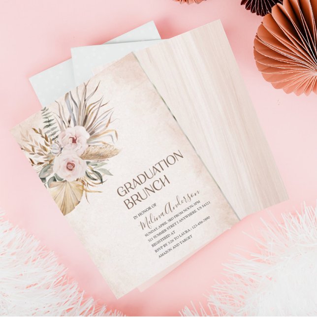 Boho  Beige Flowesr  watercolor graduation brunch Invitation (Creator Uploaded)