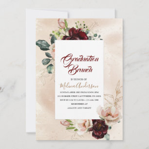 Boho Beige Flowesr watercolor graduation brunch Invitation