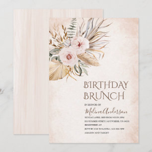 Boho Beige Flowesr watercolorbirthday brunch Invitation