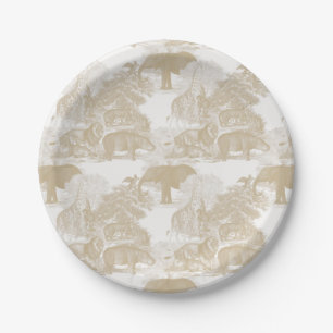 Boho Beige Jungle Animals Safari Chinoiserie Paper Plate