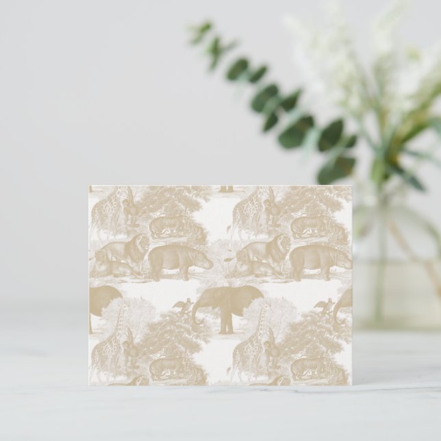 Boho Beige Jungle Animals Safari Chinoiserie Postcard (Standing Front)