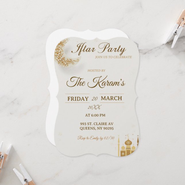 Boho Beige Minimalist Mosque Ramadan Iftar Party  Invitation (Front/Back In Situ)