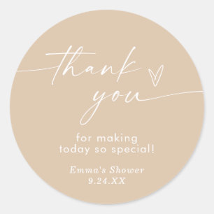 Boho Beige Minimalist Thank You Favour Sticker