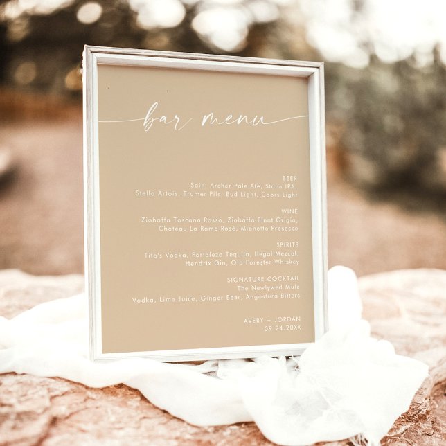 Boho Beige Minimalist Wedding Bar Menu, Drink Menu Poster (Creator Uploaded)