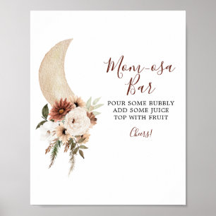 Boho Beige Moon Floral Baby Shower Mum-osa Bar Poster