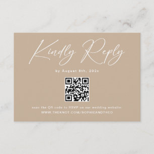 Boho Beige Neutral Wedding RSVP Qr Code Enclosure Card