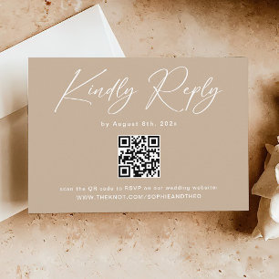 Boho Beige Neutral Wedding RSVP Qr Code Enclosure Card
