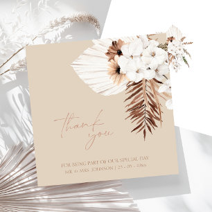 Boho Beige Pampas Grass Orchid Wedding Thank You