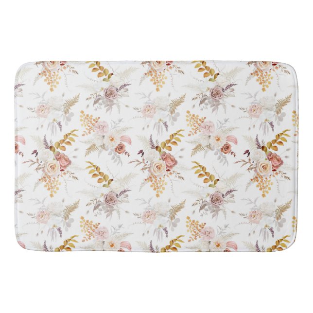 Boho Beige, Pampas Grass Terracotta Watercolour We Bath Mat (Front)