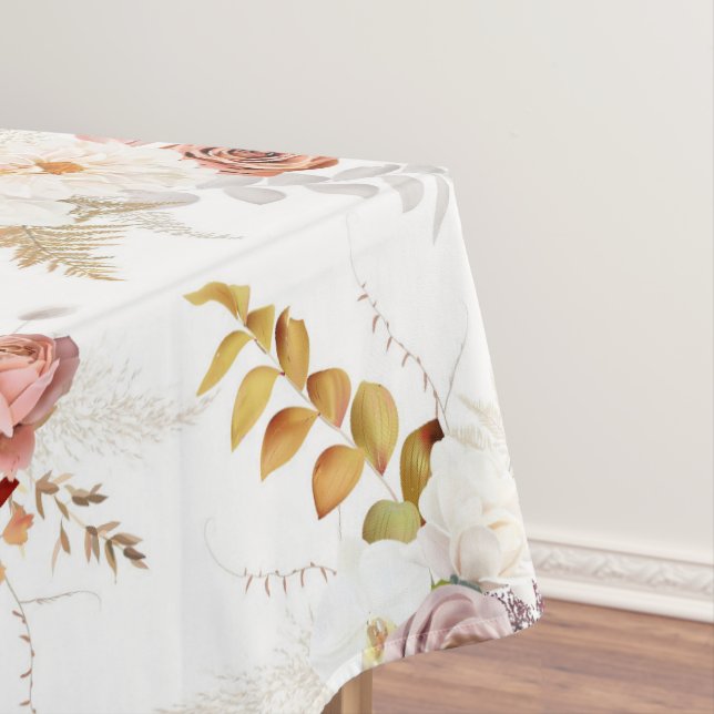 Boho Beige, Pampas Grass Terracotta Watercolour We Tablecloth (In Situ)