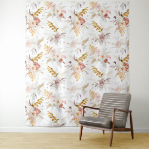 Boho Beige, Pampas Grass Terracotta Watercolour We Tapestry