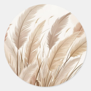 Boho Beige Pampas Grass Wedding Classic Round Sticker