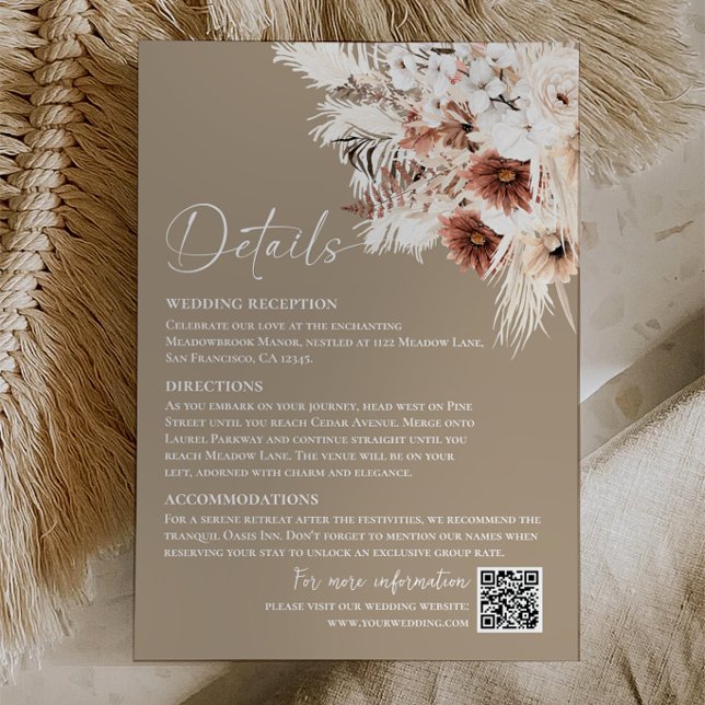 Boho Beige Pampas Grass Wedding Enclosure Card (Boho Beige Pampas Grass Wedding Enclosure Card)