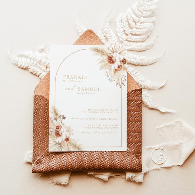 Boho Beige Pampas Grass Wedding Invitation (Creator Uploaded)
