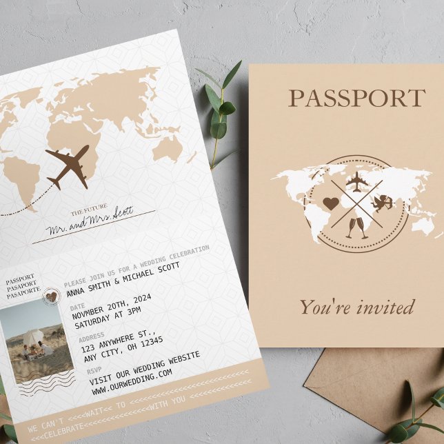 Boho Beige Passport Destination Wedding Invitation (Creator Uploaded)