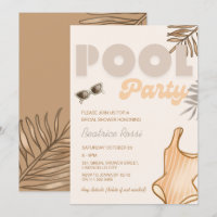 Boho Beige Pool Party Retro Vintage Bridal Shower