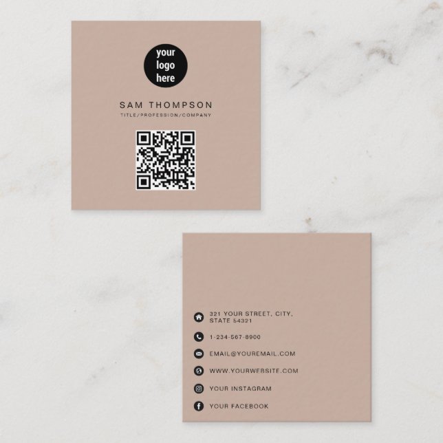 Boho Beige QR Code Business Logo Modern  Calling Card (Front/Back)