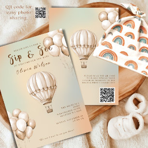 Boho Beige Sip and See Invitation with QR Code