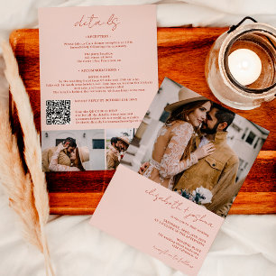 Boho beige terracotta 4 photo Qr all in 1 wedding Invitation