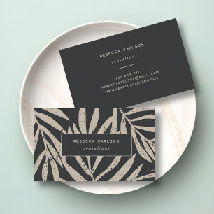 Boho Beige Tropical Grunge Abstract Leaves  Business Card