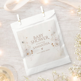 Boho Beige Watercolor Floral Garden Baby Shower Favour Bags